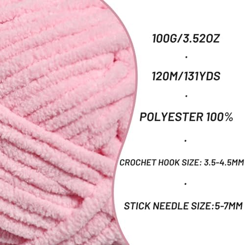 3 Pack Plush Chunky Chenille Yarn for Crocheting, Soft Fluffy Velvet Yarn for Crocheting, Fuzzy Baby Blanket Knitting Yarns, 300g/393yds Bulky Amigurumi Yarns（3 Pink） - Image 2