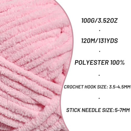Plush Chunky Chenille Yarn for Crocheting, Soft Fluffy Velvet Yarn for Crocheting, Fuzzy Baby Blanket Knitting Yarns, 100g/131yds Bulky Amigurumi Yarns（Pink） - Image 2