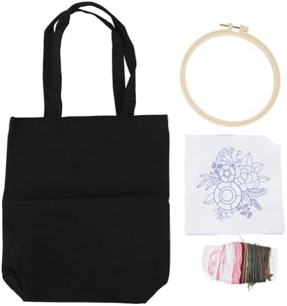 GLOGLOW Other Sewing and Embroidery Supplies Kit Beginner Embroidery Kit with Stamped Pattern Threads Hoop for Women Girls DIY Craft Project Canvas Bag Nan (Black) - Image 6