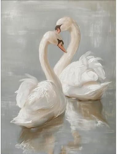 Vintage Swan Paint by Numbers Kit for Adults Framed Canvas, Frameworkless by FairylandJinWenn