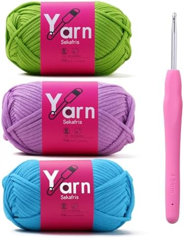 Beginner Yarn for Crocheting Cotton Crochet Yarn #4 Mixed Colors by Sekafris