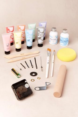 Pott'd Create-a-Clock Kit for Adults Beginners - Make Your own DIY Wall & Desk Clock with Air-Dry Clay, Tools, Acrylic Paints, and Batteries Included - Image 5