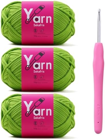 Beginner Yarn for Crocheting Cotton Crochet Yarn #4 Emerald Green by Sekafris