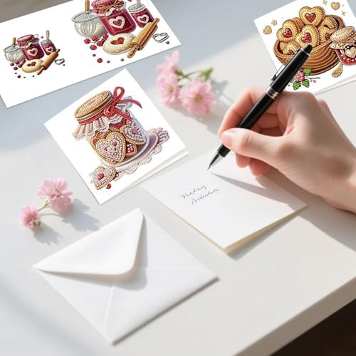 6pcs Diamond Painting Greeting Card with envelopes, DIY Jam Cookies Diamond Art Greeting Card for Blessing and Wish Special Shaped Arts Crafts for Christmas Birthday Thanksgiving Day Holiday - Image 5