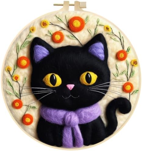 Surakey Dog Cat Owl Animals DIY Needle Felting Starter Kit Beginner Needle Felt Kit Photo Frame, Foam Mat, Wool Felt Painting with Tools Frame and Instructions for Beginners and Art Crafters, Style 1 by Surakey