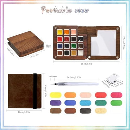 Travel Watercolor Paint Set - Pocket 15-Color Mini Kit with Sketchbook - Image 2