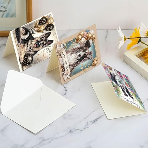 6 Packs Diamond Painting Greeting Card Kits Diamond Art Dog Laser Effect Greeting Cards Animal Special Shaped Diamond Art Greeting Card Arts Crafts for Christmas Birthday Thanksgiving Day(30x15cm) - Image 6