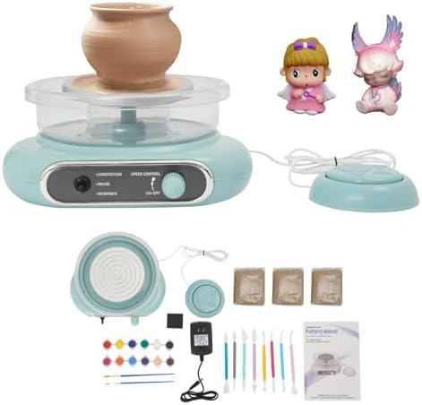 Pottery Wheel Kit for Adults and Kit,with Foot Pedal, Low Noise Pottery Wheel for Kids with 28 Pottery Shaping Tools, 8.66x8.27x3.94 Inches Pottery Clay, Adjustable Speed 0-200 RPM,for Home DIY by IOENC