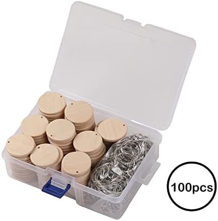 100Pcs Round Wood Circles with Keychain,Blank Round-Shaped Wooden Keychain Set with 100Pcs Wood Blanks,100Pcs Keychain Rings with Chain,100Pcs Open Jump Rings for DIY Crafts Decorations Ornaments - Image 2