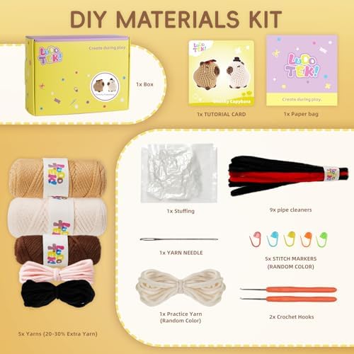 Crochet Kit for Beginners, Capybara Animal Kits for Adults, Amigurumi Set - Image 3