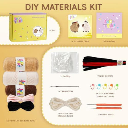 Crochet Kit for Beginners, Capybara Animal Kits for Adults, Amigurumi Set - Image 3