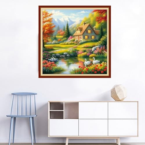 Joyhoor Cross Stitch Kits for Beginners Stamped Cross-Stitch Supplies Needlework preprint Embroidery Kits for Adults DIY Needlepoint Kits Embroidery Patterns 11CT-Dream Home 18x18 inchs - Image 2