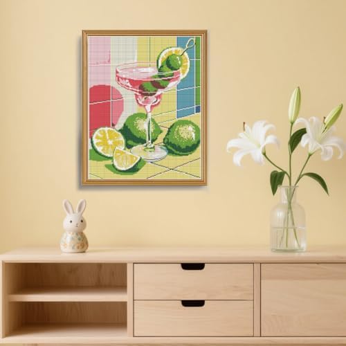 FREEBLOSS 11CT Cocktail Stamped Cross Stitch Kits Full Embroidery Kits with Instruction Cross Stitch Wall Hanging Kit for Needlepoint Adults Wall Art Decoration 16x20in/40x50cm - Image 5