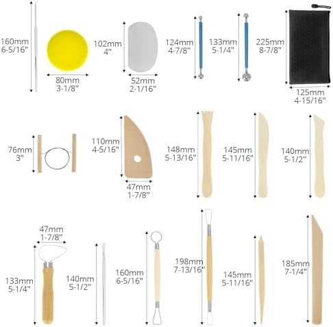 QWORK 17 Pcs Pottery Clay Sculpting Tools Set with Zipper Storage Bag - Image 6