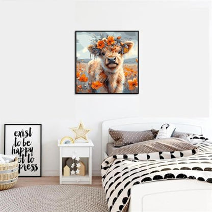 AALBLAC Cow Paint by Numbers for Adults - Highland Cow Flower Paint by Numbers for Adults Beginners, Acrylic Simple Paint by Number Canvas for Gift Home Decoration (16x16 Inch) - Image 5