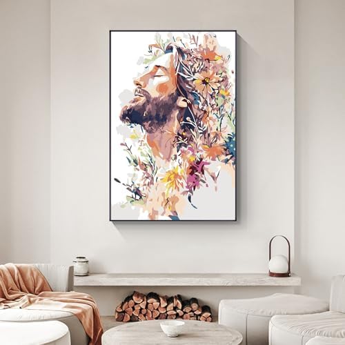 Yezavesu Framed Paint by Numbers Kit for Adults Beginner & Kids Ages 8-12, Jesus Paint by Numbers with Frame, DIY Number Painting for Adults Colorful Flowers for Home Wall Decor Gift 8X 12 inch - Image 2