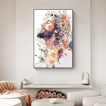 Yezavesu Framed Paint by Numbers Kit for Adults Beginner & Kids Ages 8-12, Jesus Paint by Numbers with Frame, DIY Number Painting for Adults Colorful Flowers for Home Wall Decor Gift 8X 12 inch - Image 2