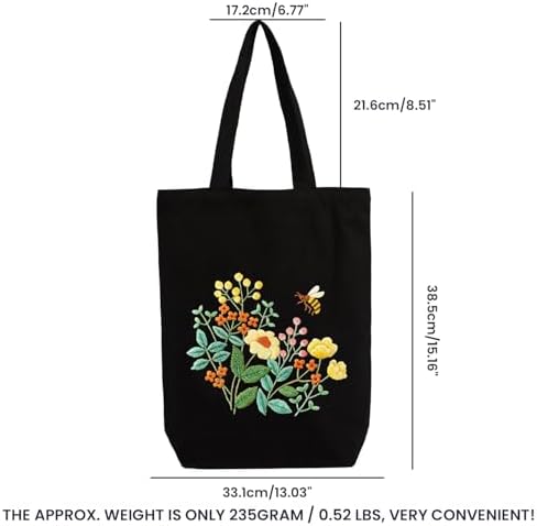 CREAWONDER Canvas Tote Bag Embroidery Kit with Pattern for Beginners, Arts and DIY Embroidery Crafts Kits for Adults, Include Instructions, Embroidery Hoops, Color Threads and Tool - Image 6