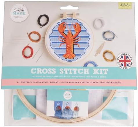 Simply Make Cross Stitch Kit Lobster Design for Adults, Including Hoop, Embroidery Thread, Fabric and Needle, Hobbies Craft, Beginners, Starter Cross Stitch Craft Kit, Home Decor, Decoration by Unknown