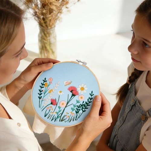 Flower Embroidery Kits for Beginners Adults, Hand DIY Embroidery Art Kits, Floral Stamped Cross Stitch Kits for Beginner Adults Craft Kits for Women, Entire Set of Embroidery Supplies & Video Tutorial - Image 4