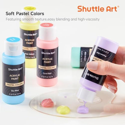 Shuttle Art 40 Pack Pastel Acrylic Paint Set, 30 Colors, 60ml/2oz Bottles, High Viscosity, Water-proof With 10 Paint Brushes for Painting &Crafting on Canvas, Rock, Ceramic, Fabric, Clay - Image 5