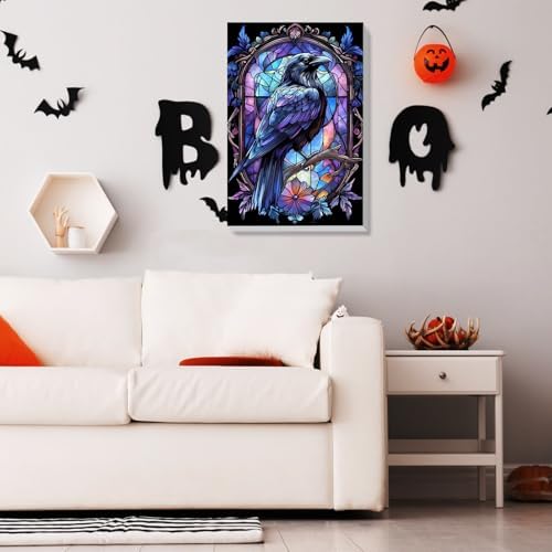 Bowetile Raven Stained Glass Framed Paint by Numbers for Adults, Gothic Crow Adults' Paint-by-Number Kits on Canvas, Acrylic Number Painting Kits Halloween Gifts for Home Decor, 8x12in - Image 4