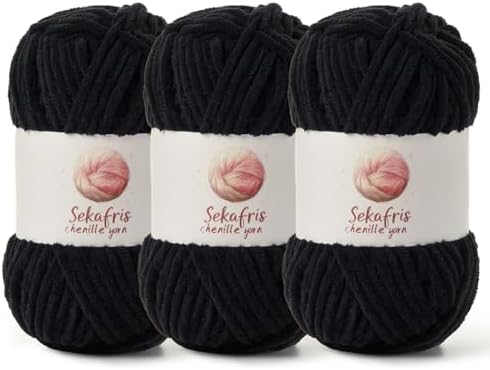 Chenille Blanket Yarn for Crocheting Size 5 Bulky Yarn 3 Black by Sekafris