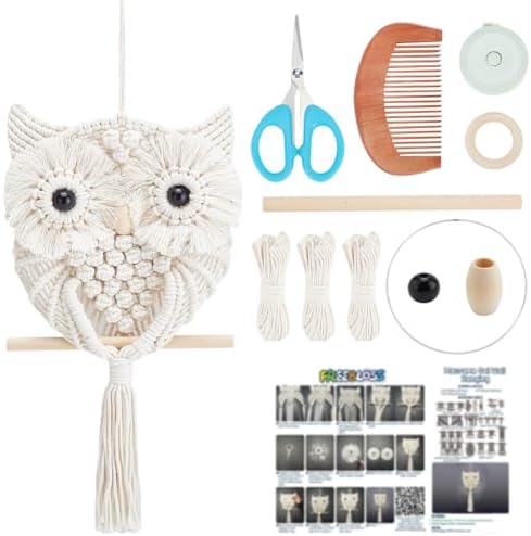 FREEBLOSS Macrame Owl Kit for Beginners Macrame Wall Hanging Kit DIY Macrame Kit with Video Tutorial Macrame Hanging Decor for Adults Gift, Naturally white by FreeandCreativeCraftsArt