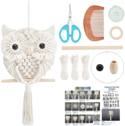 FREEBLOSS Macrame Owl Kit for Beginners Macrame Wall Hanging Kit DIY Macrame Kit with Video Tutorial Macrame Hanging Decor for Adults Gift, Naturally white by FreeandCreativeCraftsArt