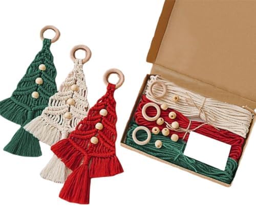 Christmas Tree DIY Macrame Kit for Beginners, 3 Pack Christmas Tree Macrame Craft Starter Kit, DIY XmasTree Ornaments Wall Hanging Art Decor Festive Activity Unique Gift by Unknown