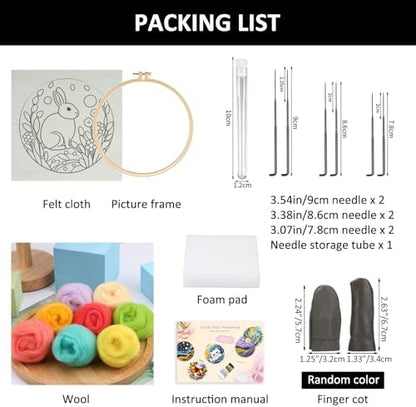 Zovylks Needle Felting Kit for Adults, 7.9 Inch Wool Felt Painting DIY Craft Set for Beginners, Needle Felt Starter Kit with Picture Frame, Foam Pad, Finger Cot (Rabbit) - Image 3