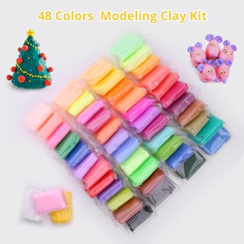 Air Dry Clay Kit - 48 Colors Air Dry Ultra Light Clay, Air Dry Clay for Crafting, DIY Molding Clay for Kids, DIY Clay Kit with Sculpting Tools, Decoration Accessories, Kids Art Crafts - Image 2