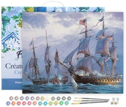 Figured'Art Paint by Numbers for Adults with Frame The American Fleet 16"x20" - Craft Art Painting DIY Kit Canvas Already Stretched on a Wooden Frame by FiguredArt