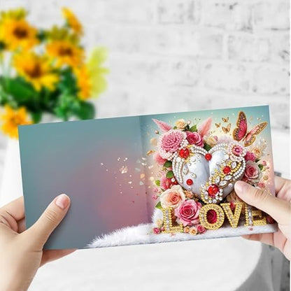 Huacan Diamond Art Painting Greeting Card Kit 6 Pcs, Diamond Art Diamond Flowers Heart Greeting Cards Special Shaped Drill Arts Craft for Christmas Birthday Thanksgiving Day Holiday 30 x 15 CM - Image 3