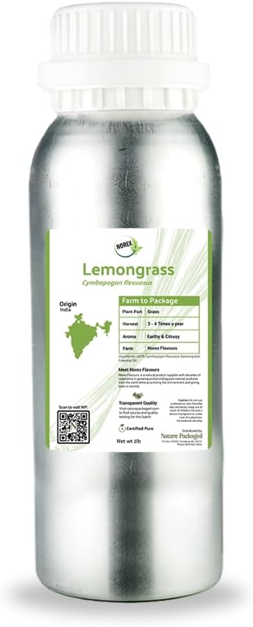 Nature Packaged Lemongrass Essential Oil - Natural Aceite de Hierba Limón from Norex Flavours India - Lemongrass Essential Oils for Hair, Aromatherapy and Massage (2lbs)