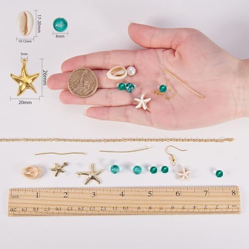 SUNNYCLUE 1 Box 8 Pair Starfish Cowrie Shell Dangle Earring Making Kit Jewelry Making Supplies Beading Starter Kits for Beginner Adults, Fish Hook, Ocean Beach Theme, Instruction - Image 3