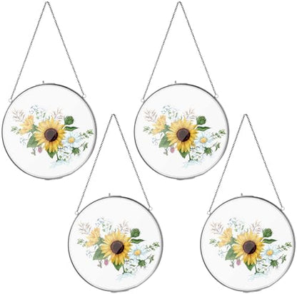 4 Inch 4 Pcs Pressed Flower Frames Double Glass Frame Wall Decor, Black by Qunclay