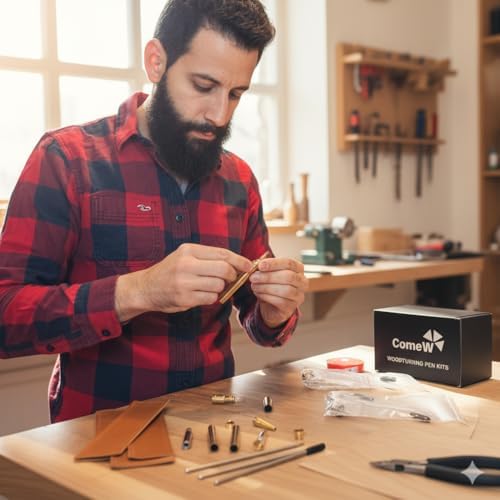 Pen Kits for Woodturning 10 Pack Premium Gold Plus Bonus 10 Pen Covers Pen Making Tools with Black Ink Pen Making Kit Slimline Pen Turning Supplies Twist Pen Kit Lathe Turning Supplies for DIY Coppe - Image 6