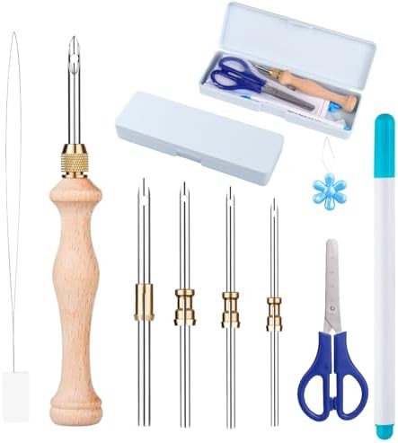 2 Sets Punch Needle Kit with Storage Box, Adjustable Tool with 1.6mm/2mm/2.5mm/3.5mm/5mm Metal Needles, Beginner DIY Craft, Perfect for Decoration and Gifts (Blue) by Cheloment