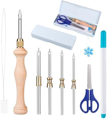 2 Sets Punch Needle Kit with Storage Box, Adjustable Tool with 1.6mm/2mm/2.5mm/3.5mm/5mm Metal Needles, Beginner DIY Craft, Perfect for Decoration and Gifts (Blue) by Cheloment