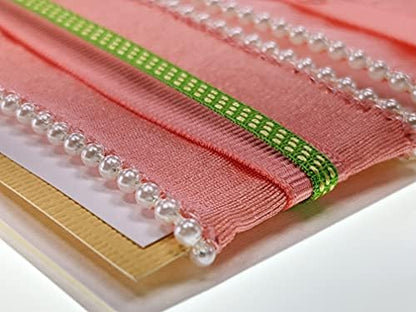 Ribbon Storage, DIY Greeting Card Kit Ribbon Cards Handmade DIY Card Kits Card Making Kit, Thank You & Birthday Cards Card Kit for 10 Project Card (Coral Flowers & Pearls) - Image 2