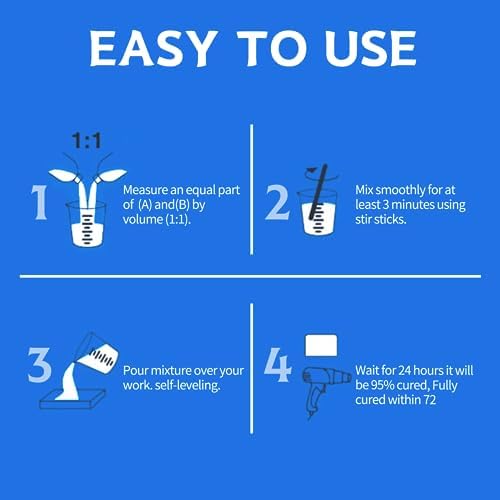 Epoxy Resin Kit, 1 Gallon/128OZ Epoxy Resin Crystal Clear Not Yellowing No Bubble Self Leveling for DIY Molds Wood Jewelry Table Tops Bar Top Casting Coating Crafts Supplies Easy Mix 1:1 Ratio - Image 5