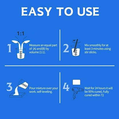 Epoxy Resin Kit, 1 Gallon/128OZ Epoxy Resin Crystal Clear Not Yellowing No Bubble Self Leveling for DIY Molds Wood Jewelry Table Tops Bar Top Casting Coating Crafts Supplies Easy Mix 1:1 Ratio - Image 5