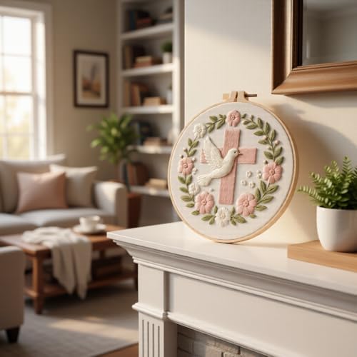 JJFox Embroidery Kit for Beginners and Adults, DIY Hand Embroidery Starter Kit with Cute Pattern, Cross Stitch Needlepoint Set with Hoop, Threads and Instructions (Cross) - Image 2