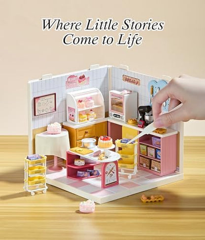 Bakery Shop DIY Miniature House Kit with Roof & LED Light, Stackable & Connectable Dollhouse Kit with Dustproof Door, Creative DIY Crafts Building Toy Gift for Adults Teens - Image 3