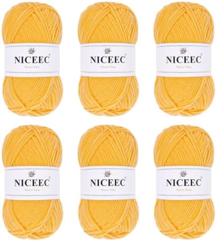 NICEEC 300g Soft Assorted Colors Yarn 100% Acrylic 870yds -Yellow9# by NICEEC