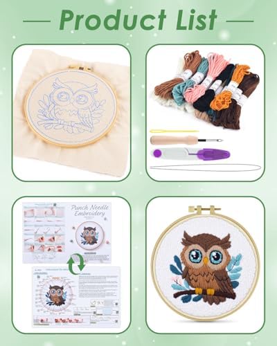 ERKOON Punch Needle Kit for Beginners Adults, DIY Easy Animal Embroidery Set for Starter Art Craft, Needling Punch Project with Patterns, Tools, Yarns, Hoop, Instruction (Owl) - Image 2