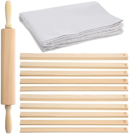 12 Pcs Pottery Tools Set – Wood Rolling Pin, 5-Size Rolling Guides & Linen Tablecloth for Clay Sculpting & Ceramic Projects by Unknown
