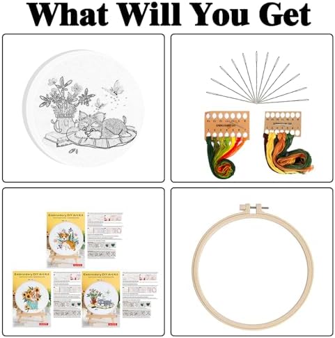 GLTAYLMY Dogs Embroidery Kit for Beginners with Pattern and Instructions,3 Pack Cross Stitch Kits,1 Plastic Embroidery Hoops,Threads and Needles,Needlepoint Kit for Adults - Image 2
