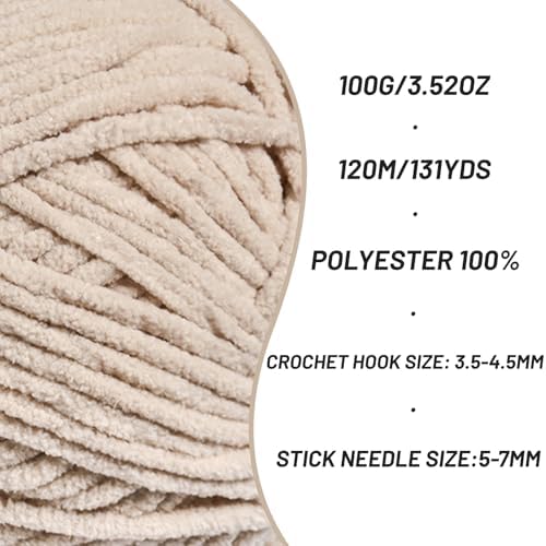 4 Pack Plush Chunky Chenille Yarn for Crocheting, Soft Fluffy Velvet Yarn for Crocheting Amigurumi, Fuzzy Baby Blanket Knitting 400g/524yds Bulky(4 Light Khaki) - Image 2